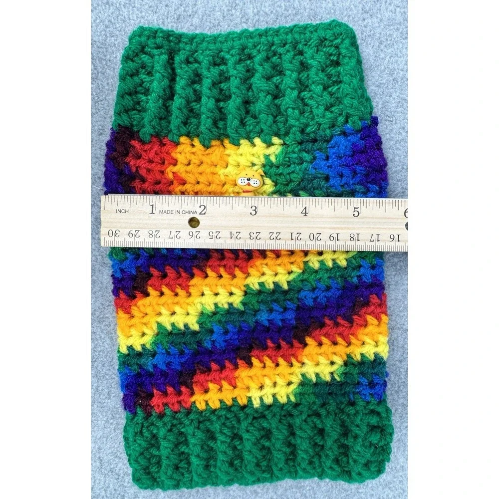 X-Small Dog Sweater‎ Rainbow Variegated Green Crochet Handmade